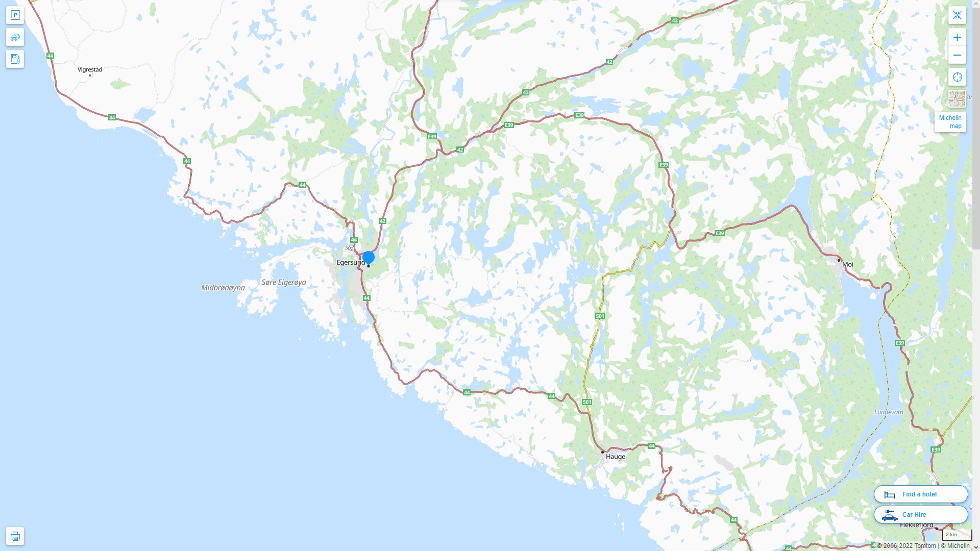 Egersund Highway and Road Map